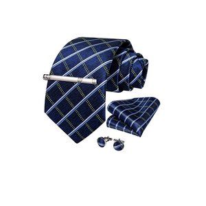 Men's Silk Tie + Pocket Square + Cufflinks + Tie Clip 4 Piece Set